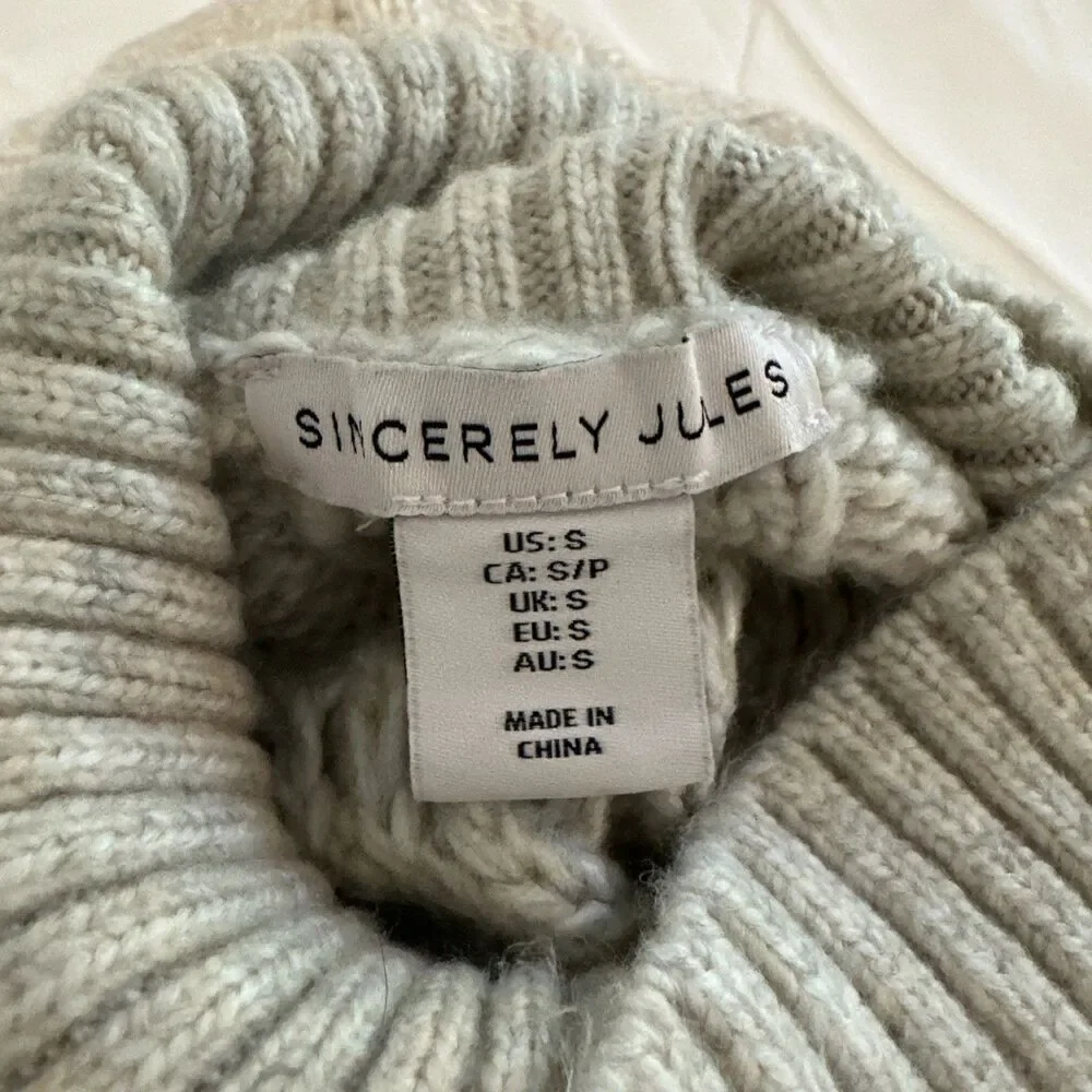 Women’s Sincerely Jules Cableknit Sleeveless Turtleneck Sweater Beige Small - Picture 3 of 6